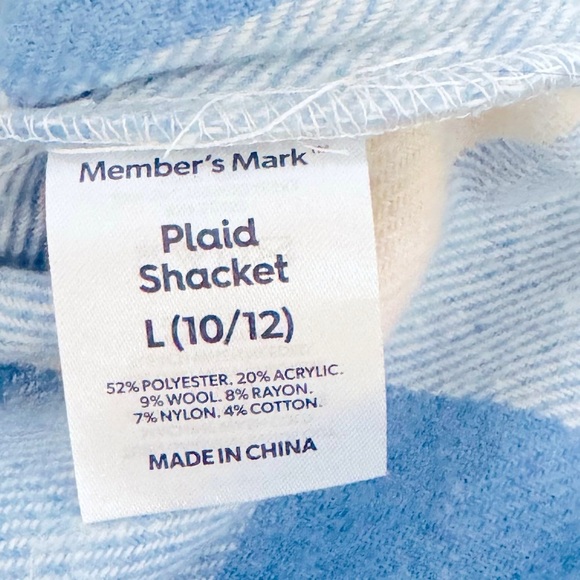 NEW Members Mark Size L (10-12) Blue/White Plaid Shacket Shirt-Jacket Pockets - Picture 8 of 9